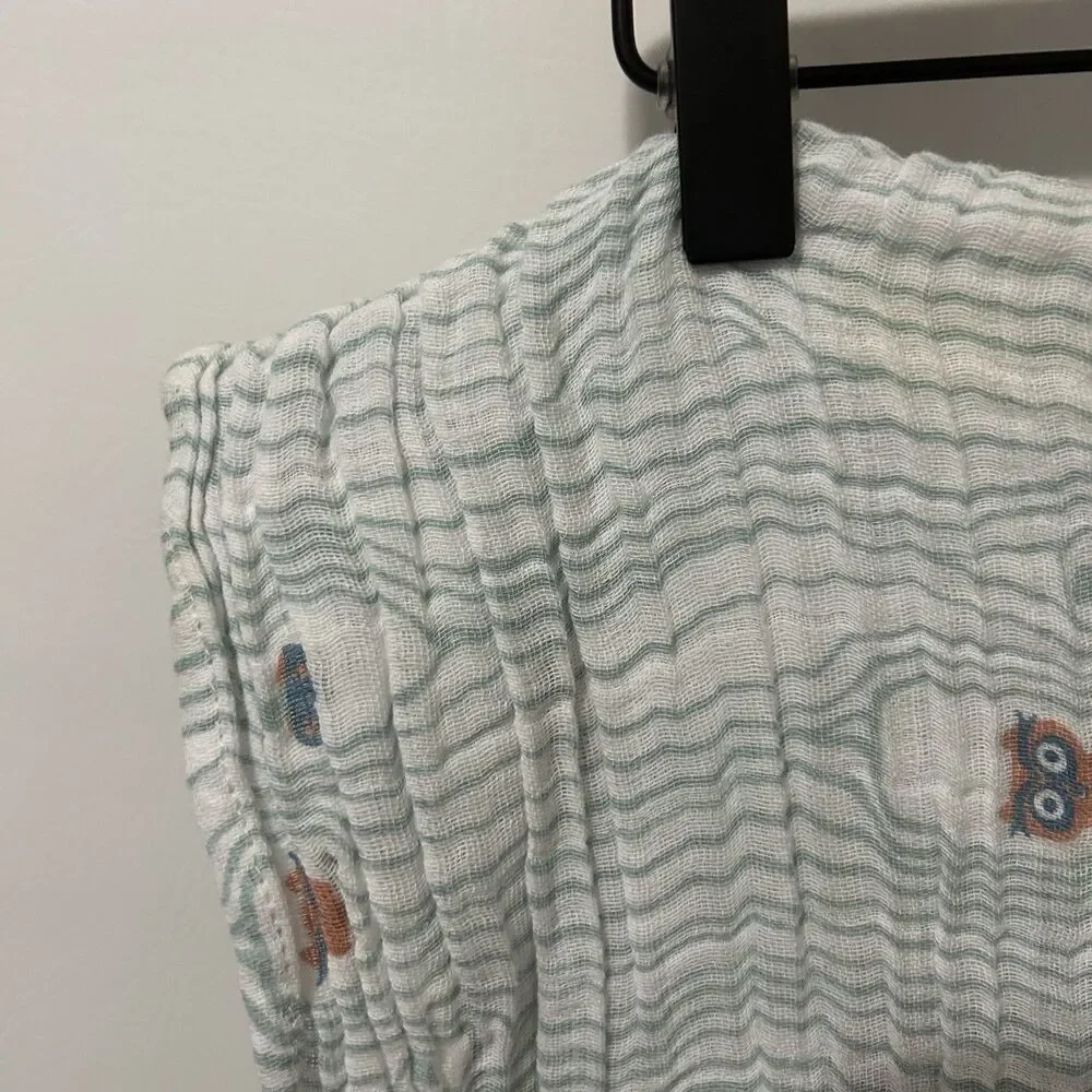 Bebe Au Lait Swaddle Blanket Cotton Muslin Owls Mushroom Green 49”x47” Baby
